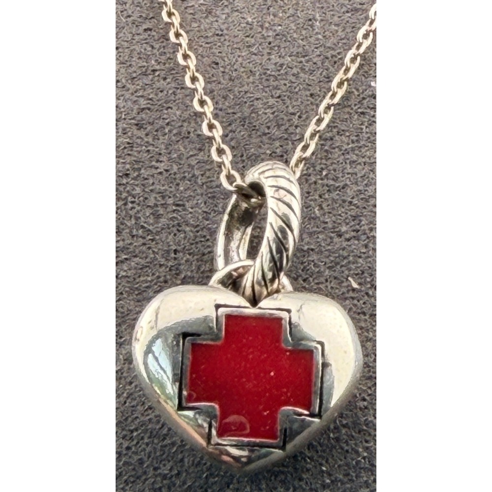 Vintage Brighton Heart Charm Medical Cross Healthcare Worker on 18" 925 Chain
